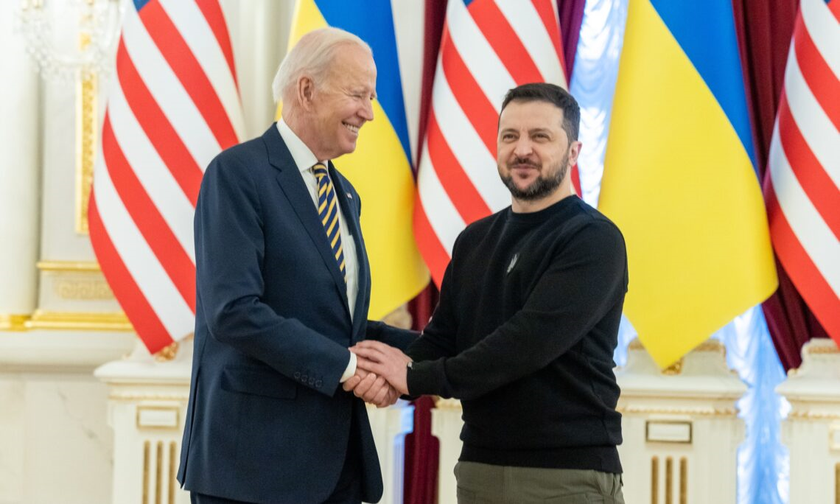 Tổng thống Mỹ Biden và người đồng cấp Ukraine Zelensky tại Kiev hôm 20/2. Ảnh: Nhà Trắng