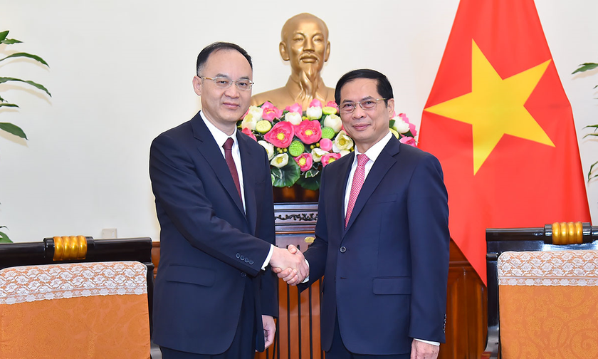 Bộ trưởng Bộ Ngoại giao Bùi Thanh Sơn và Trợ lý Bộ trưởng Ngoại giao Trung Quốc Nông Dung.