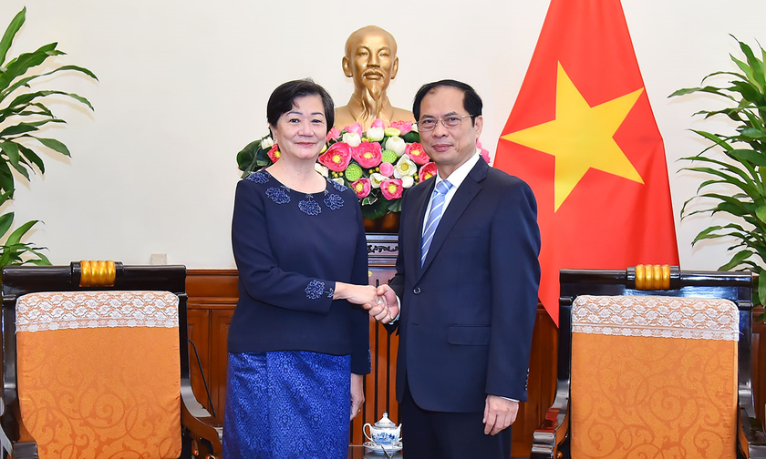 Bộ trưởng Ngoại giao Bùi Thanh Sơn tiếp bà Chea Kimtha, Đại sứ Campuchia tại Hà Nội. Ảnh: Báo Thế giới và Việt Nam.