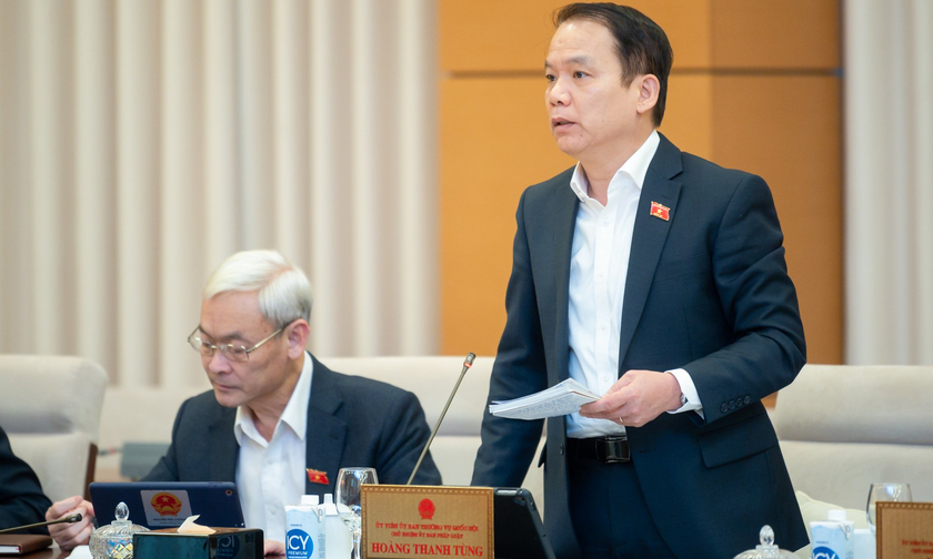 Chủ nhiệm Ủy ban Pháp luật Hoàng Thanh Tùng phát biểu tại phiên họp.