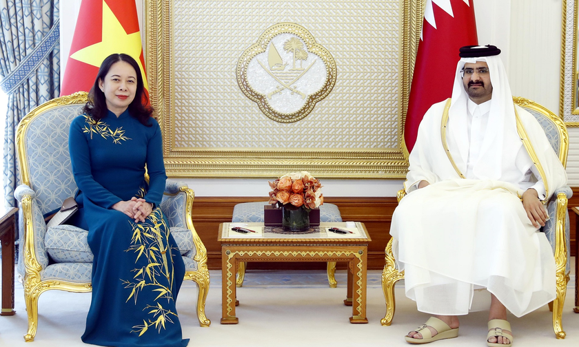Phó Chủ tịch nước Võ Thị Ánh Xuân hội đàm với Phó Quốc vương Qatar Sheikh Abdullah bin Hamad Al Thani.