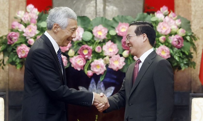 Chủ tịch nước Võ Văn Thưởng tiếp Thủ tướng Singapore Lý Hiển Long. Ảnh: TTXVN