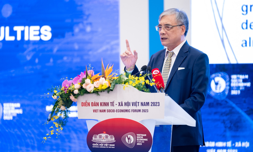 PGS.TS Trần Đình Thiên, nguyên Viện trưởng Viện Kinh tế Việt Nam phát biểu tại Diễn đàn.