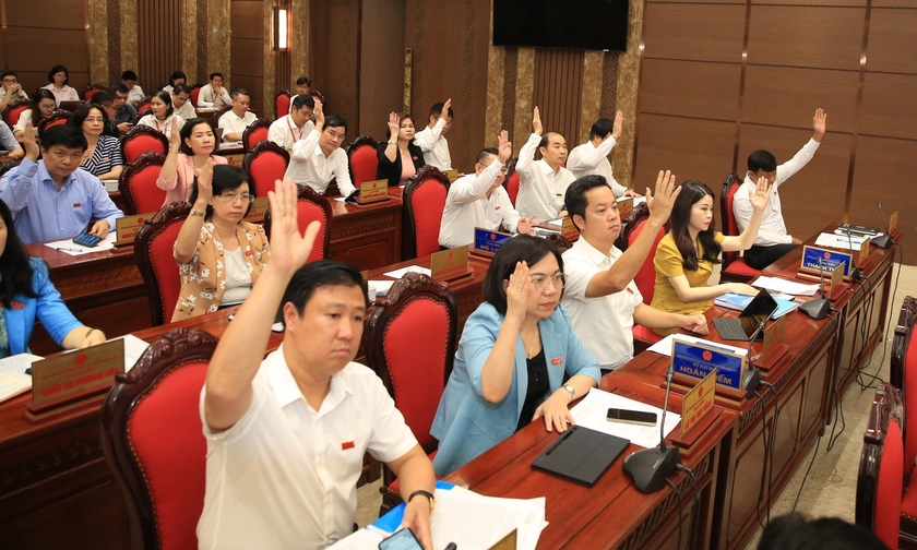 Các đại biểu HĐND TP Hà Nội biểu quyết thông qua Nghị quyết.