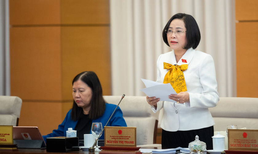 Trưởng ban Công tác đại biểu Nguyễn Thị Thanh phát biểu tại phiên họp.