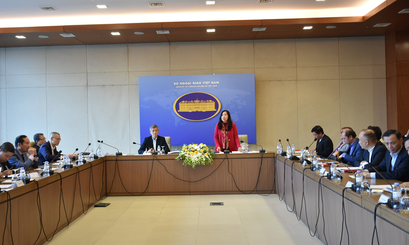 Thứ trưởng Bộ Ngoại giao, Chủ nhiệm Ủy ban Nhà nước về người Việt Nam ở nước ngoài Lê Thị Thu Hằng phát biểu tại phiên họp.