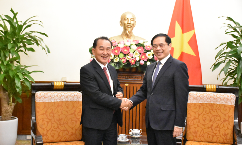 Bộ trưởng Bùi Thanh Sơn tiếp Thứ trưởng Ngoại giao Lào Ting Souksanh.