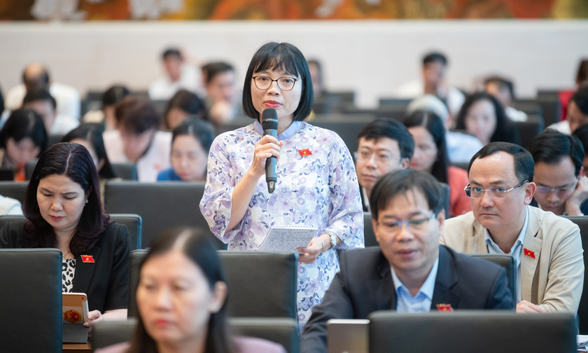 Đại biểu Nguyễn Thị Việt Nga phát biểu tại hội nghị.