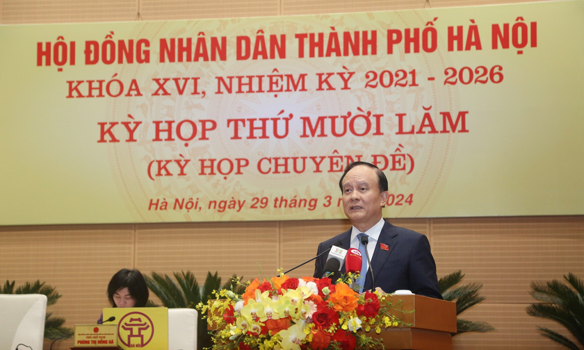 Chủ tịch HĐND TP Hà Nội Nguyễn Ngoc Tuấn phát biểu khai mạc Kỳ họp.