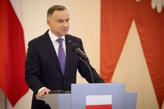 Tổng thống Ba Lan Duda phát biểu tại họp báo.