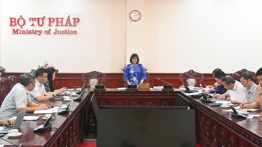 Thứ trưởng Bộ Tư pháp Đặng Hoàng Oanh chủ trì cuộc họp thẩm định.