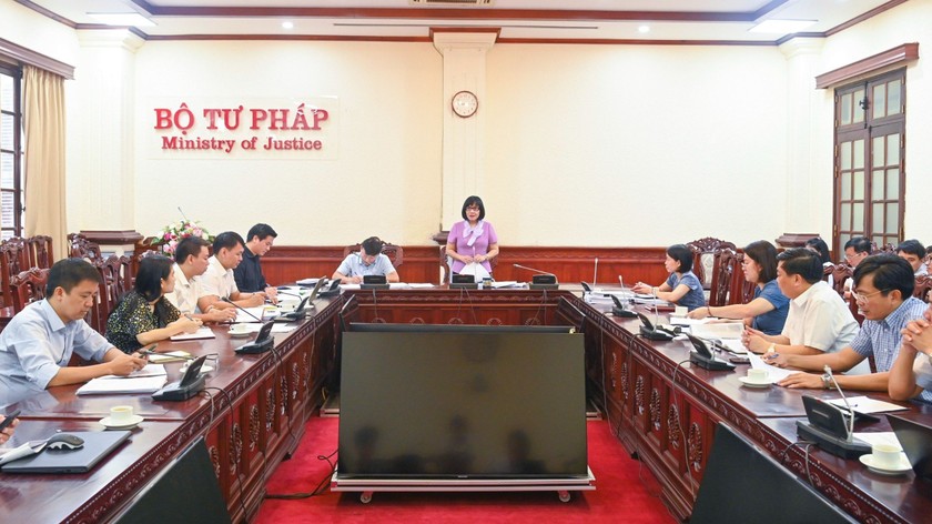 Thứ trưởng Bộ Tư pháp Đặng Hoàng Oanh chủ trì phiên họp thẩm định.