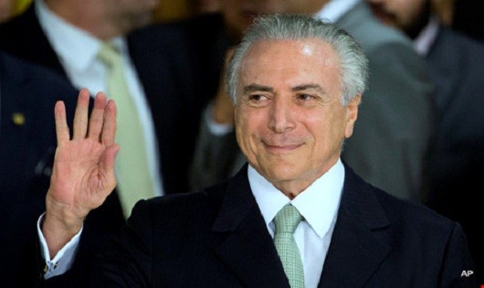 Tổng thống lâm thời Brazil Michel Temer trong buổi lễ tuyên bố nội các mới ngày 12/5
