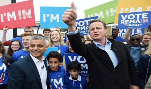 Thủ tướng Anh David Cameron (phải) nỗ lực vận động cử tri bỏ phiếu tại EU