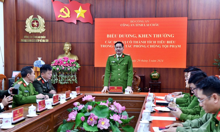 Đại tá Phạm Hải Đăng, Phó Giám đốc Công an tỉnh Lai Châu phát biểu tại buổi lễ