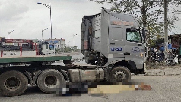 Hiện trường vụ tai nạn giao thông tại quận Hải An xảy ra vào tháng 3/2021 liên quan đến xe container.