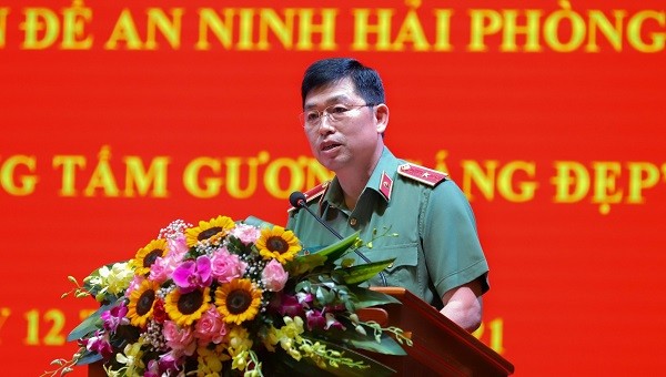Thiếu tướng Vũ Thanh Chương, Giám đốc CATP Hải Phòng phát biểu tại lễ phát động.