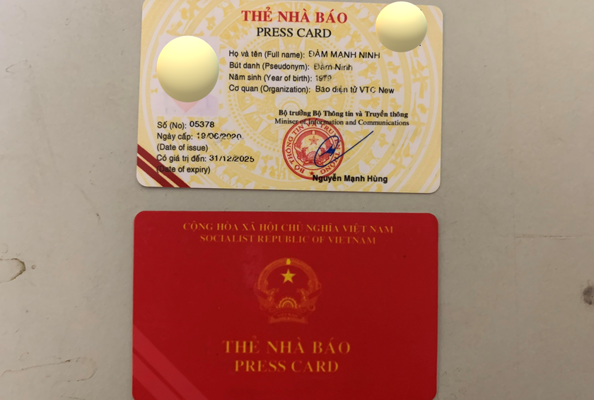 Ảnh thẻ nhà báo giả của đối tượng Đàm Mạnh Ninh.