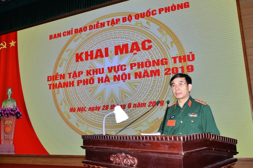Thượng tướng Phan Văn Giang phát biểu chỉ đạo diễn tập