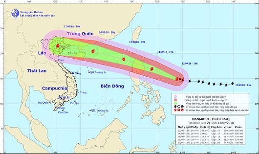 Dự báo thời tiết 14/9: Siêu bão Mangkhut có khả năng ảnh hưởng trực tiếp tới Vịnh Bắc Bộ