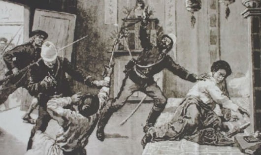 Minh họa lại cảnh vua Hàm Nghi bị bắt giữ