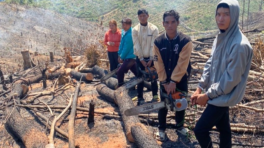 Các đối tượng phá rừng phòng hộ tại huyện Đam Rông (Lâm Đồng) vừa bị công an bắt giữ.