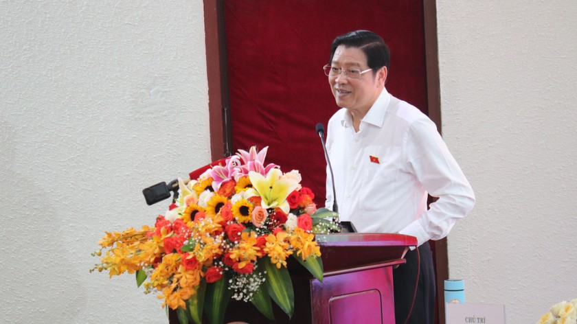 Ủy viên Bộ Chính trị, Trưởng Ban Nội chính Trung ương Phan Đình Trạc thay mặt các thành viên trong Đoàn ĐBQH Lâm Đồng giải trình các nội dung cử tri quan tâm.