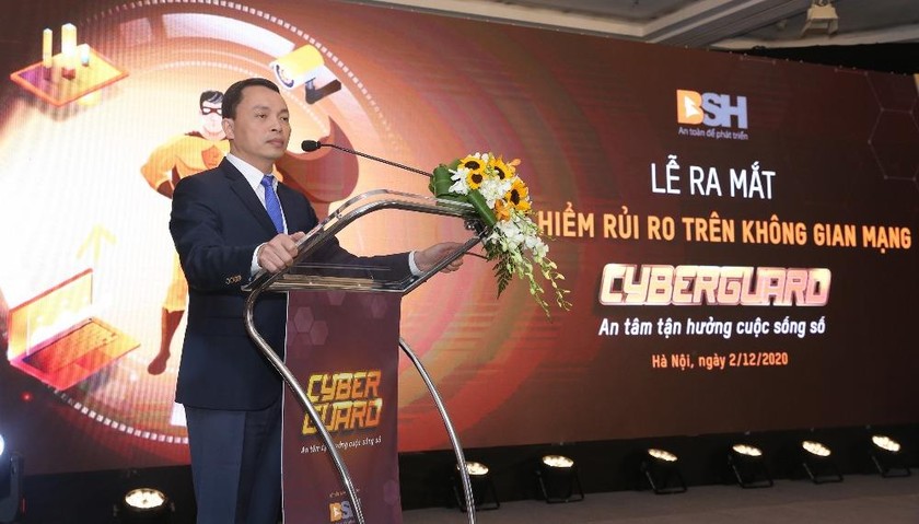 Ông Bùi Trung Kiên – Tổng Giám Đốc Bảo hiểm BSH phát biểu khai mạc buổi Lễ ra mắt sản phẩm Bảo hiểm CyberGuard.
