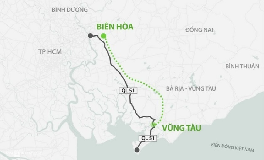 Hướng tuyến cao tốc Biên Hòa - Vũng Tàu. (Ảnh: Bộ GTVT)