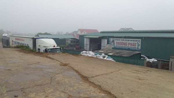 Mặt đê bị nứt vỡ do xe quá tải của cơ sở chế biến nông sản Trường Phát. 