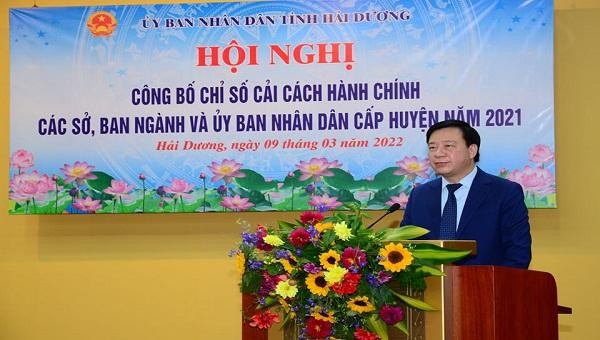 ông Phạm Xuân Thăng - Bí thư Tỉnh uỷ tỉnh Hải Dương đánh giá cao những chuyển biến từ nhận thức đến hành động của các sở, ngành trong thực hiện CCHC