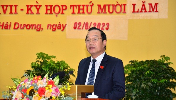 Ông Lê Văn Hiệu, Chủ tịch HĐND tỉnh Hải Dương phát biểu nhận nhiệm vụ