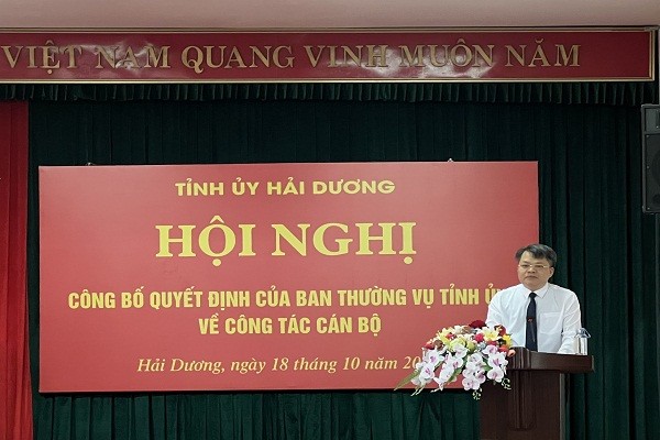  Ông Trịnh Văn Thiện, Tân Chủ tịch Hội nông dân tỉnh Hải Dương phát biểu nhận nhiệm vụ.