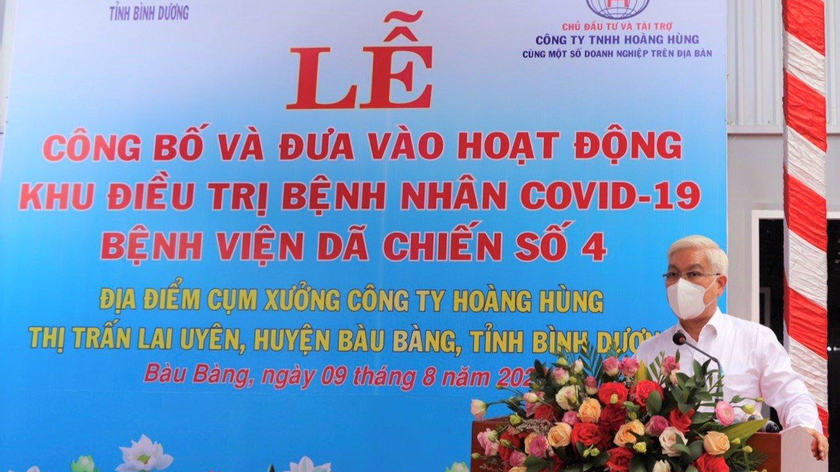 Ông Nguyễn Văn Lợi phát biểu chỉ đạo tại buổi lễ công bố và đưa vào hoạt động Bệnh viện Dã chiến số 4 tại Bàu Bàng.