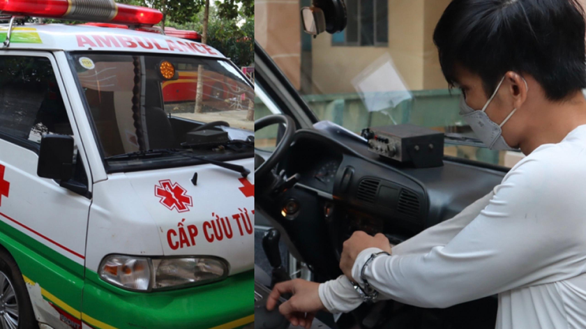 Việt và xe cấp cứu đã dùng để đi giao hàng cho người thân.
