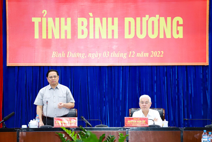 Thủ tướng Chính phủ Phạm Minh Chính phát biểu tại buổi làm việc với Ban Thường vụ Tỉnh ủy Bình Dương