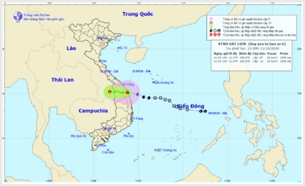 Bão số 6 suy yếu thành áp thấp nhiệt đới sau khi đi vào Quảng Nam, Quảng Ngãi 