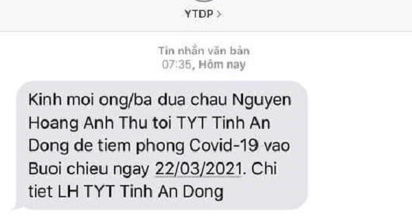 Tin nhắn thông báo người dân đi tiêm phòng vaccine ngừa COVID-19