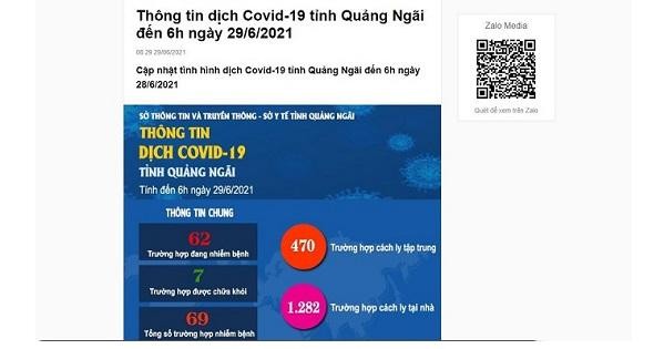Giao diện trang thông tin COVID-19 tỉnh Quảng Ngãi.