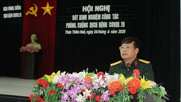 Thượng tá Ngô Nam Cường, Chỉ huy trưởng Bộ chỉ huy quân sự tỉnh, Phó Ban chỉ đạo phòng, chống dịch Covid - 19 phát biểu chỉ đạo hội nghị