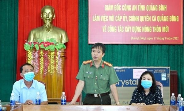 Đại tá Nguyễn Tiến Nam - Giám đốc Công an tỉnh Quảng Bình phát biểu chỉ đạo tại buổi làm việc.