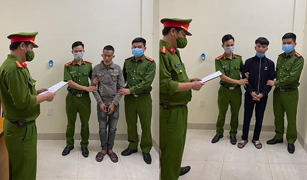 Công an huyện Quảng Trạch tiến hành đọc lệnh tạm giữ hình sự hai đối tượng Khánh và Hoàng.