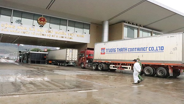 Trên 200 xe container xếp hàng chờ xuất khẩu qua địa bàn biên giới thuộc tỉnh Lào Cai