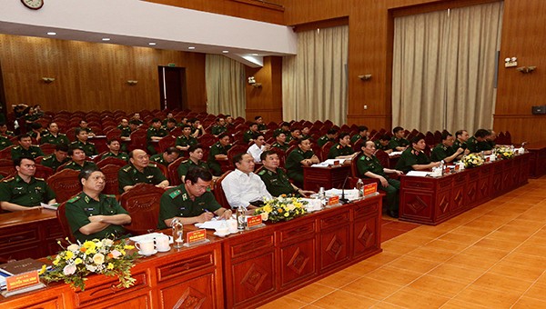 Các đại biểu dự hội nghị tại điểm cầu Bộ Tư lệnh BĐBP 