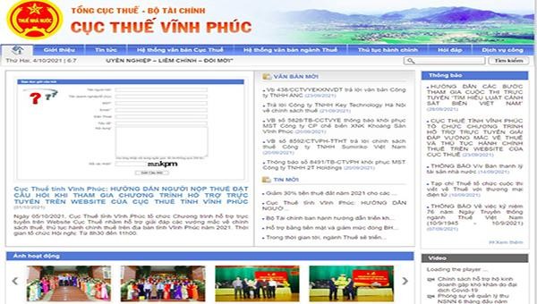 Giao diện website của Cục Thuế tỉnh Vĩnh Phúc, tại địa chỉ: http://vinhphuc.gdt.gov.vn
