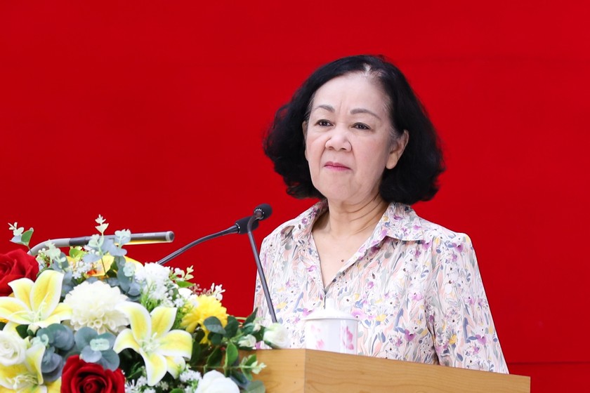 Bà Trương Thị Mai - Ủy viên Bộ Chính trị, Thường trực Ban Bí thư, Trưởng Ban Tổ chức Trung ương phát biểu tại buổi làm việc (Ảnh: Báo Phú Thọ)