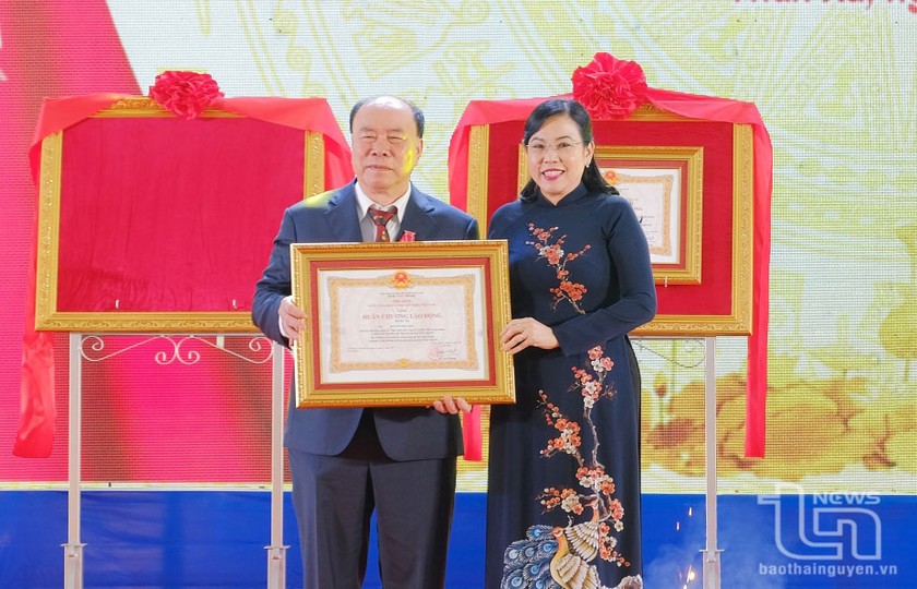 Đồng chí Nguyễn Thanh Hải, Ủy viên Trung ương Đảng, Bí thư Tỉnh ủy, Trưởng Đoàn đại biểu Quốc hội tỉnh, trao Huân chương Lao động hạng Ba cho cá nhân ông Nguyễn Huy Quý.