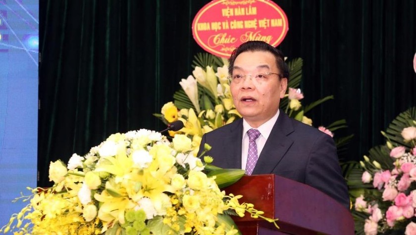 Bộ trưởng Bộ KH&CN Chu Ngọc Anh phát biểu tại Lễ kỷ niệm chào mừng Ngày KH&CN Việt Nam chiều nay (18/5), tại Hà Nội.
