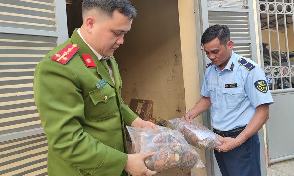 Lực lượng chức năng tỉnh Lào Cai tiến hành khám xét lô hàng khi đang tập kết trên địa bàn tỉnh.