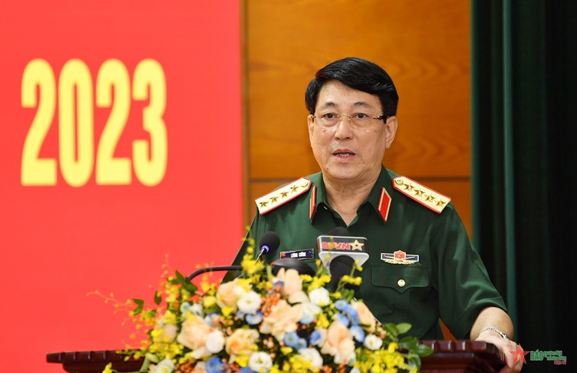 Đại tướng Lương Cường phát biểu tại hội nghị. (Ảnh: QĐND)